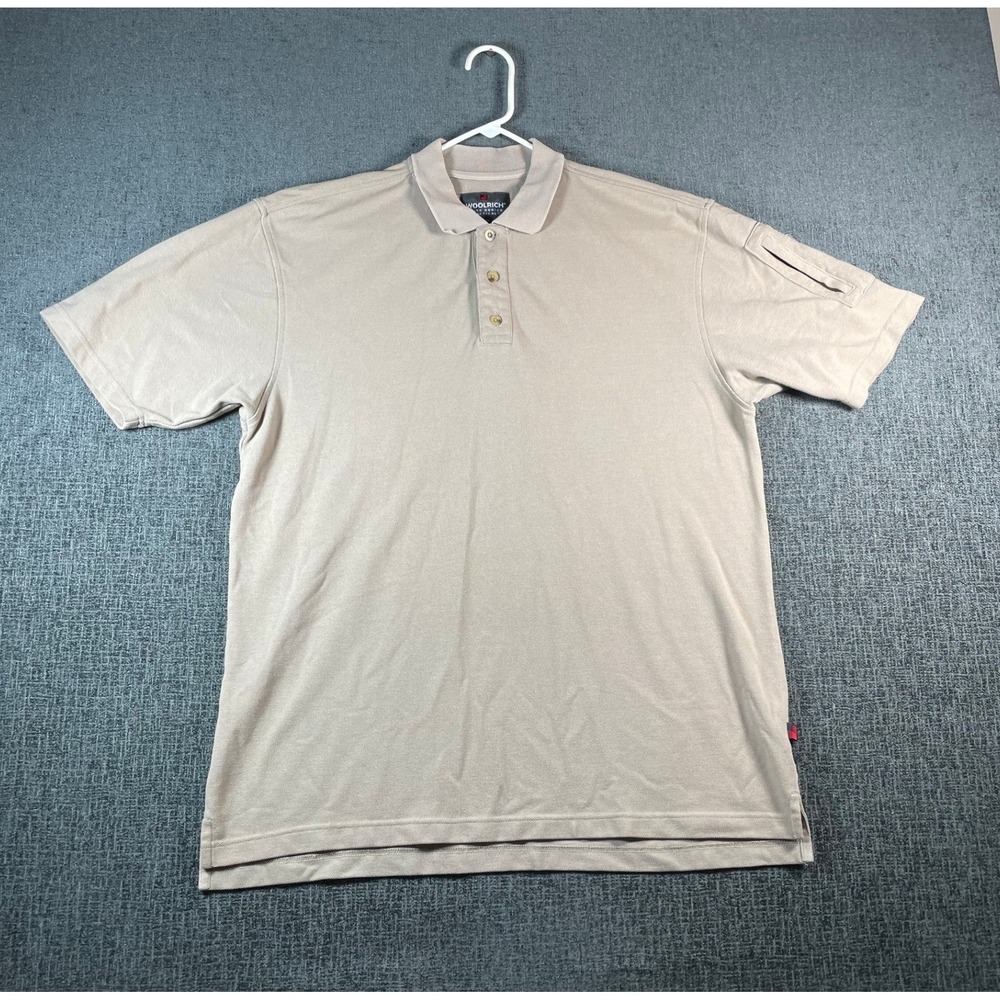 Woolrich Elite Series Tactical Polo Shirt Mens Large Tan Khaki Sleeve Pocket L